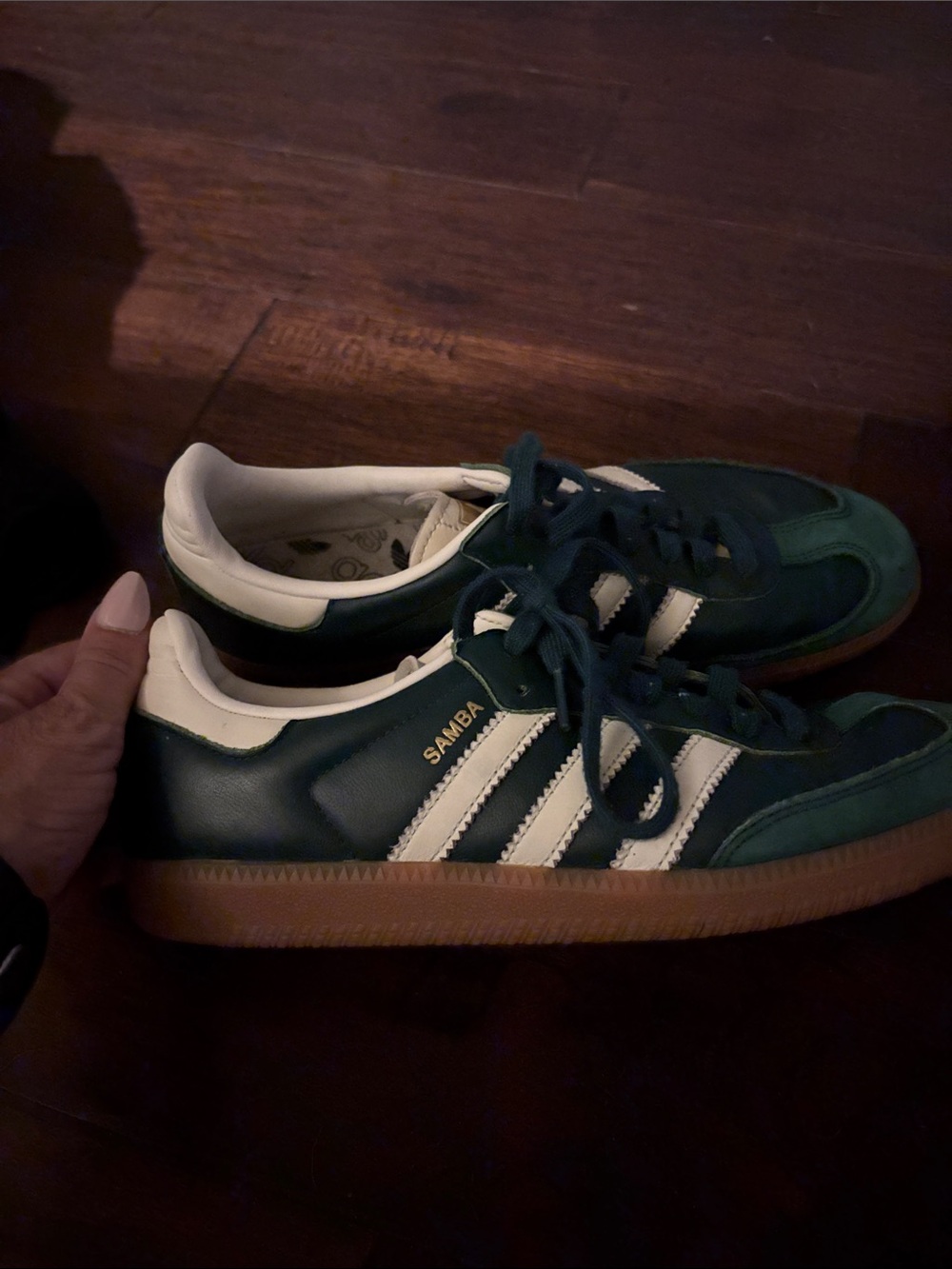 adidas Samba Green Leather Sneakers with White Stripes and Gum Sole